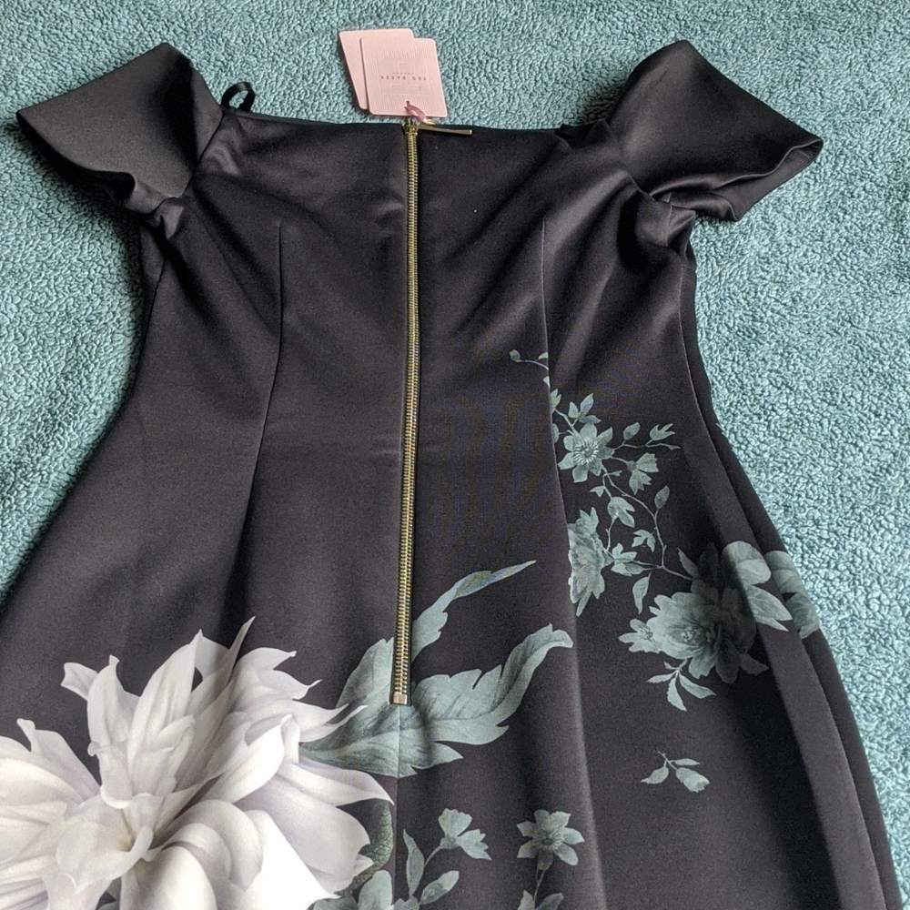 Ted Baker Peaony Floral Print Bardot Dress, Black - Picture 11 of 16